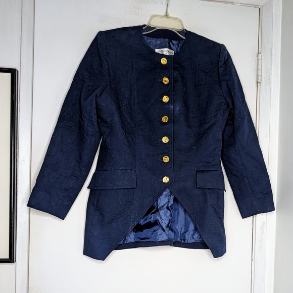 YSL Encore Navy Blazer with Statement Hammered Gold Buttons - Picture 1 of 4